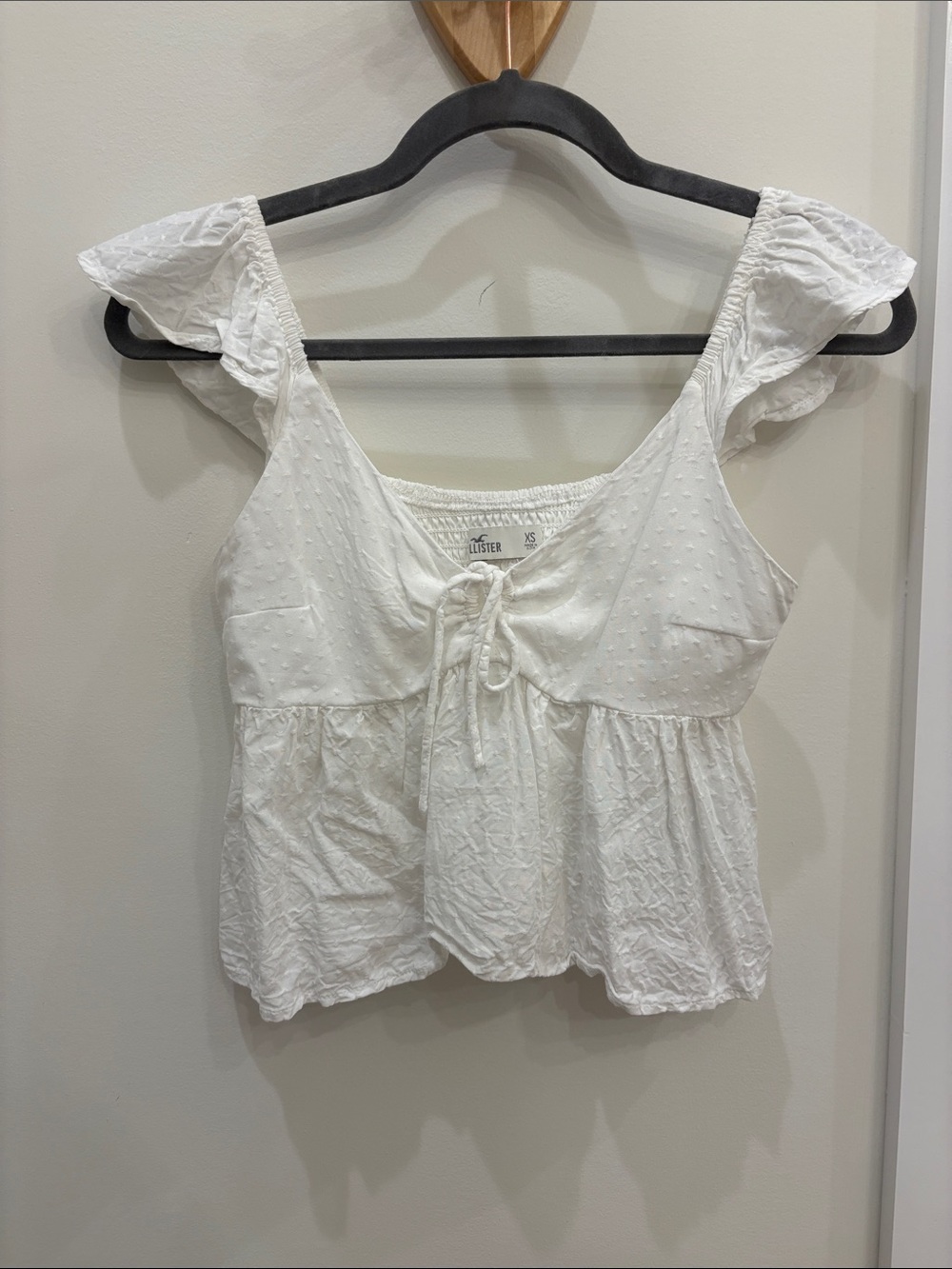 Hollister White Swiss Dot Tie-Front Peplum Camisole